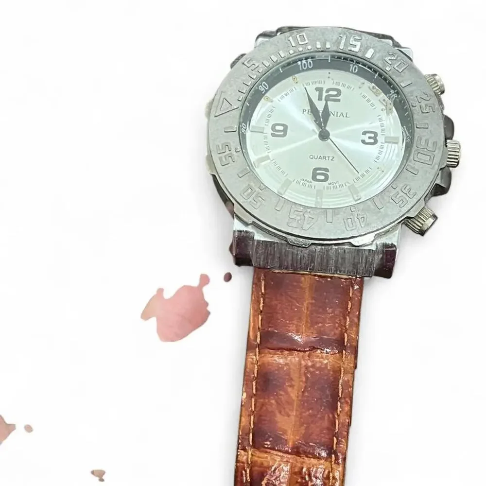 Brown leather watch with silver